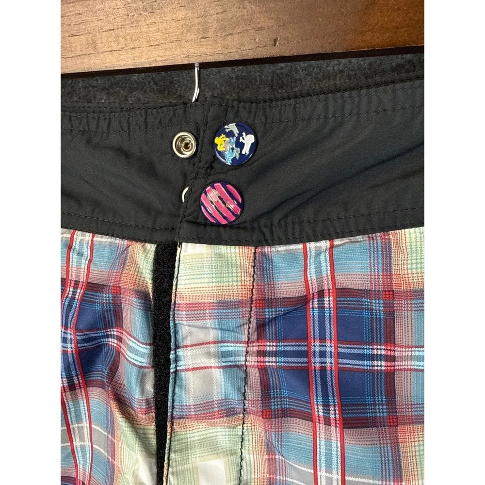 Modern Amusement Mens‎ Reversible Board Shorts Blue Black Striped Plaid Size 32